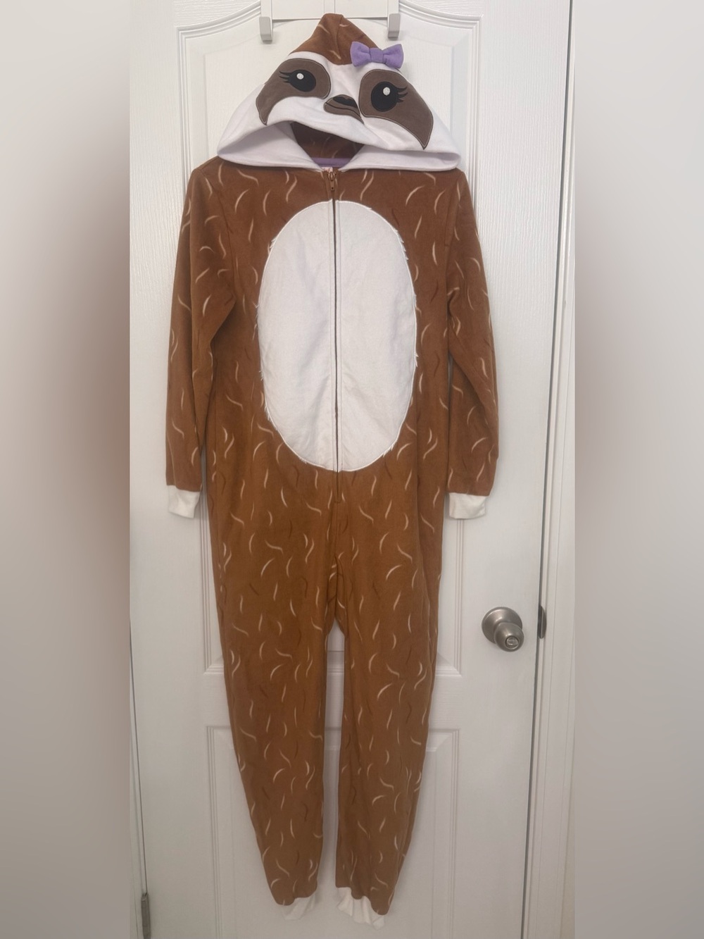 Kids Sloth One-Piece Pajama with Hood - Brown & White